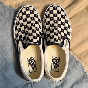 Vans Black and White Checkered with Rhinestones Slip-On Sneakers